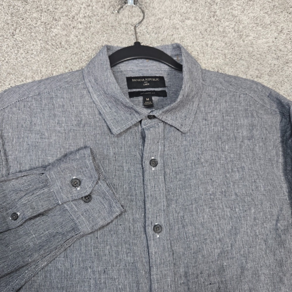 Banana Republic Linen blend Shirt Men's Medium Untucked Gray Grey Long Sleeve